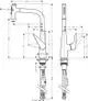Faucet mit ausziehbarer Brause, hergestellt von Hansgrohe. Technische Zeichnung zeigt verschiedene Ansichten und Maße des Modells.